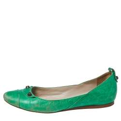Balenciaga Green Leather Arena Studded Ballet Flats Size 38.5