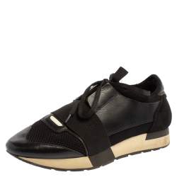 Balenciaga Black Mesh And Suede Leather Race Runner Low-Top Sneakers Size 39