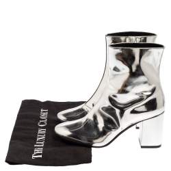 Balenciaga Metallic Silver Patent Leather Ankle Boots Size 37