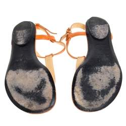 Pre Owned Balenciaga Orange Leather RH Thong Sandals Size 38