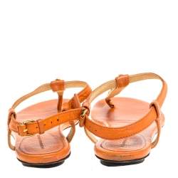 Pre Owned Balenciaga Orange Leather RH Thong Sandals Size 38