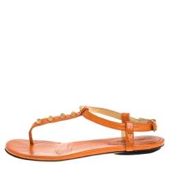 Pre Owned Balenciaga Orange Leather RH Thong Sandals Size 38