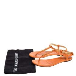 Pre Owned Balenciaga Orange Leather RH Thong Sandals Size 38