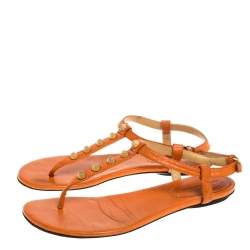 Pre Owned Balenciaga Orange Leather RH Thong Sandals Size 38