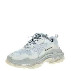 Balenciaga Pearl Grey Mesh And Leather Triple S Low Top Sneakers Size 41 Balenciaga TLC