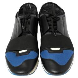 Pre Owned Balenciaga Black/Blue Leather And Mesh Race Runners Sneakers Size 41