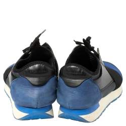 Pre Owned Balenciaga Black/Blue Leather And Mesh Race Runners Sneakers Size 41