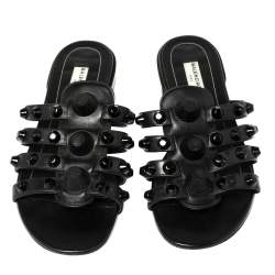 Pre Owned حذاء بالنسياغا فلات ترصيعات جيانت جلد أسود  مقاس 37