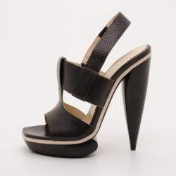 Pre Owned Balenciaga Black Leather Platform Sandals Size 38.5