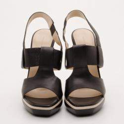 Pre Owned Balenciaga Black Leather Platform Sandals Size 38.5