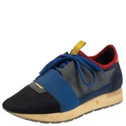 Pre Owned Balenciaga Multicolor Mesh And Suede Race Runner Sneakers Size 39