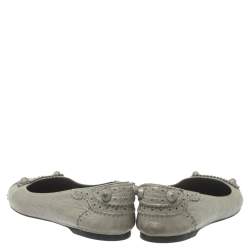 مملوكة مسبقًا  Balenciaga Grey Brogue Leather Arena Studded Ballet Flats Size 38.5