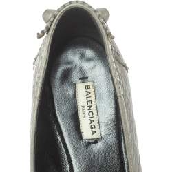 مملوكة مسبقًا  Balenciaga Grey Brogue Leather Arena Studded Ballet Flats Size 38.5