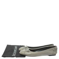 مملوكة مسبقًا  Balenciaga Grey Brogue Leather Arena Studded Ballet Flats Size 38.5