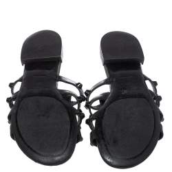 Pre Owned Balenciaga Black Leather Arena Studded Strappy Flats Size 37