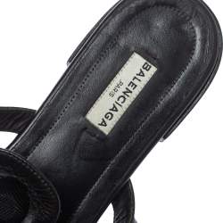 Pre Owned Balenciaga Black Leather Arena Studded Strappy Flats Size 37