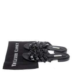 Pre Owned Balenciaga Black Leather Arena Studded Strappy Flats Size 37