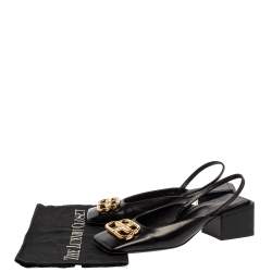 Pre Owned صندل بالنسياغا فتحة كعب مقدمة مربعة شعار بى بى جلد أسود مقاس 