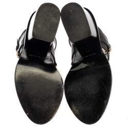 Pre Owned Balenciaga Black Leather Ankle Wrap Block Heel Sandals Size 39