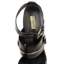 Pre Owned Balenciaga Black Leather Ankle Wrap Block Heel Sandals Size 39