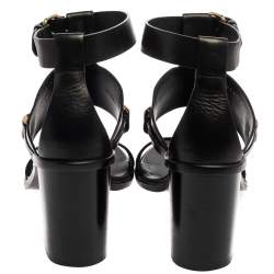 Pre Owned Balenciaga Black Leather Ankle Wrap Block Heel Sandals Size 39