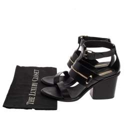 Pre Owned Balenciaga Black Leather Ankle Wrap Block Heel Sandals Size 39