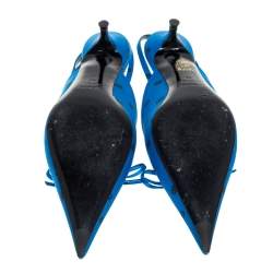 Pre Owned Balenciaga Blue Satin Logo All Over Slingback Sandals Size 39