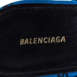 Pre Owned Balenciaga Blue Satin Logo All Over Slingback Sandals Size 39
