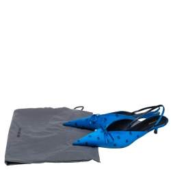 Pre Owned Balenciaga Blue Satin Logo All Over Slingback Sandals Size 39