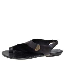 Pre Owned صندل فلات بالنسياغا فلات سير كاحل مرصع جلد بيج مقاس 39