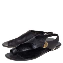 Pre Owned صندل فلات بالنسياغا فلات سير كاحل مرصع جلد بيج مقاس 39