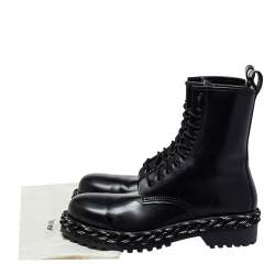 مملوكة مسبقًا Balenciaga Black Leather Rope Stitched Combat Ankle Boots Size 41