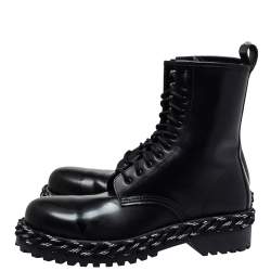 مملوكة مسبقًا Balenciaga Black Leather Rope Stitched Combat Ankle Boots Size 41