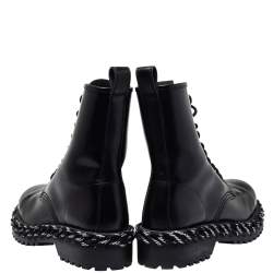 مملوكة مسبقًا Balenciaga Black Leather Rope Stitched Combat Ankle Boots Size 41