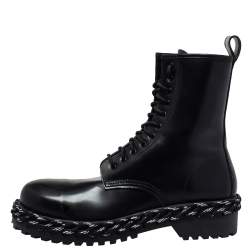 مملوكة مسبقًا Balenciaga Black Leather Rope Stitched Combat Ankle Boots Size 41