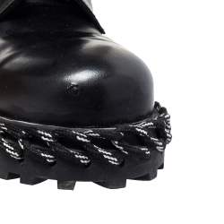 مملوكة مسبقًا Balenciaga Black Leather Rope Stitched Combat Ankle Boots Size 41
