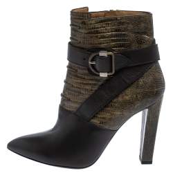 Pre Owned Balenciaga Black Lizard Embossed Leather Ankle Length Boots Size 39