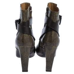 Pre Owned Balenciaga Black Lizard Embossed Leather Ankle Length Boots Size 39