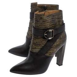 Pre Owned Balenciaga Black Lizard Embossed Leather Ankle Length Boots Size 39