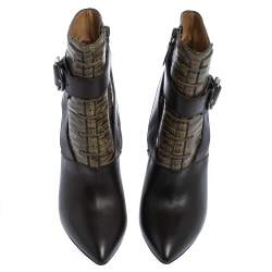 Pre Owned Balenciaga Black Lizard Embossed Leather Ankle Length Boots Size 39
