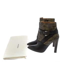 Pre Owned Balenciaga Black Lizard Embossed Leather Ankle Length Boots Size 39