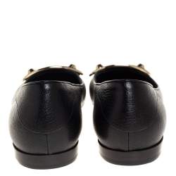 مملوكة مسبقًا حذاء باليرينا فلات بالنسياغا جلد أسود مزخرف مقاس 37