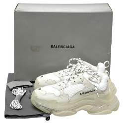 Pre Owned Balenciaga White Mesh And Leather Triple S Clear Sole Platform Sneakers Size 38