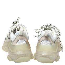 Pre Owned Balenciaga White Mesh And Leather Triple S Clear Sole Platform Sneakers Size 38