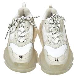Pre Owned Balenciaga White Mesh And Leather Triple S Clear Sole Platform Sneakers Size 38