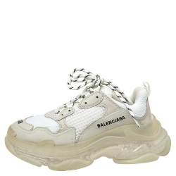 Pre Owned Balenciaga White Mesh And Leather Triple S Clear Sole Platform Sneakers Size 38