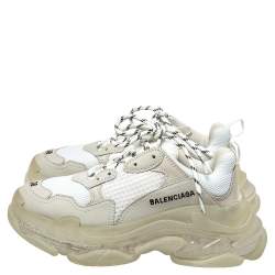 Pre Owned Balenciaga White Mesh And Leather Triple S Clear Sole Platform Sneakers Size 38