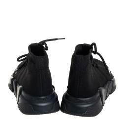 Pre Owned Balenciaga Black Knit Fabric Speed Trainer Lace Up Sneakers Size 37