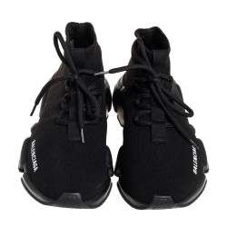 Pre Owned Balenciaga Black Knit Fabric Speed Trainer Lace Up Sneakers Size 37