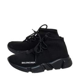 Pre Owned Balenciaga Black Knit Fabric Speed Trainer Lace Up Sneakers Size 37